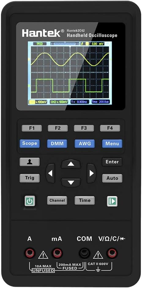 2 in 1 Handheld Digital Oscilloscope + Multimeter Dual-channel 2 Channels USB Scopemeter Portable Scope Meter 40MHz Bandwidth 250MSa/s Sample Rate 2C42 TFT LCD Display Test Meter