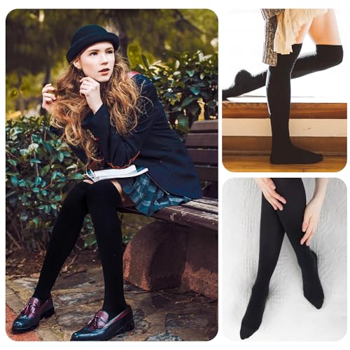 Thigh High Socks for Women Girls, 80% Cotton Knee High Warm Socks Soft Comfortable Long Socks Thigh High Stockings for Halloween Wednesday Cosplay Prom Daily Wearing (Black)4