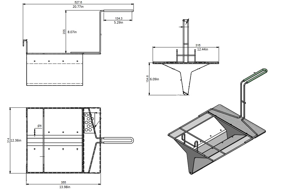 Quality Industries Stainless Steel Sediment Tray, 314mmx355mm (12.4x14in), 5mm Holes, Green Handle