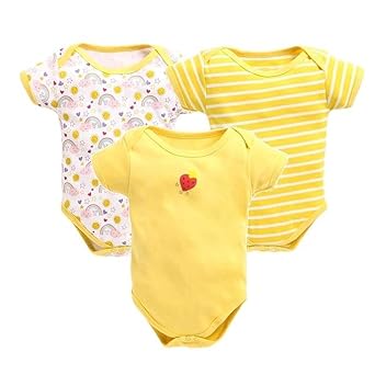 SMILEY APPU CLOTHING 100% Cotton Baby Bodysuit Short Sleeve Half Romper (Pack of 3) Soft & Comfortable for Kids
