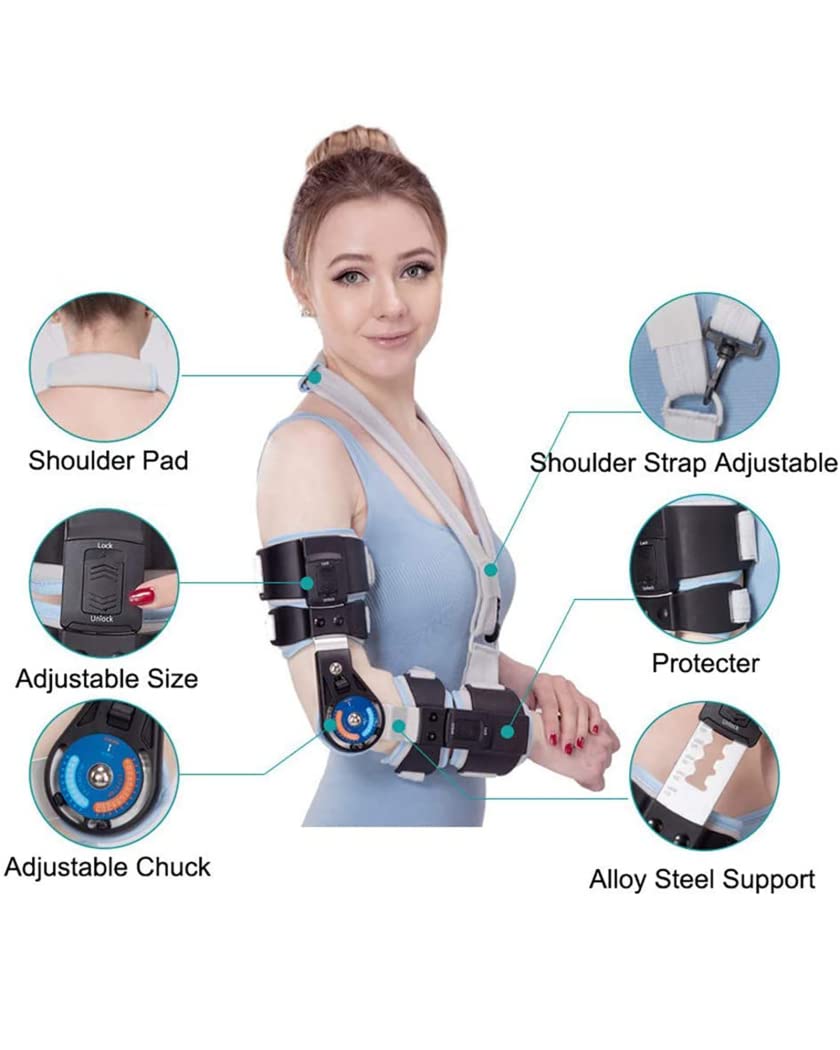 Ortesis de codo ajustable, férula de soporte para codo, aleación de aluminio, soporte para codo con bisagras, estabilizador de recuperación de lesiones postoperatorias, cabestrillo para braz