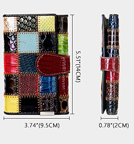 Aurexa Women's Genuine Leather Wallet Patent Leather Retro Vintage Patchwork Embossed Flower Floral Wristlet Clutch Bag (Short Trifold Patent Leather Square)3