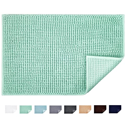 JARITTO Tapis de Bain Antidérapant Absorbant Tapis de Salle de Bain pour Sortie de Douche Baignoire Toilette Cuisine en Microfibre Chenille Lavable en Machine 50 x 80 cm (Vert d'eau)