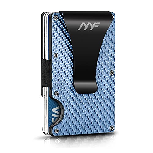 Mosiyeef Minimalist Wallet for Men, RFID Blocking Credit Card Holder for Men with Money Clip, Aluminum Metal Slim Wallets, Ultra-Thin Design Holds 15 Cards Plus Cash, Blue