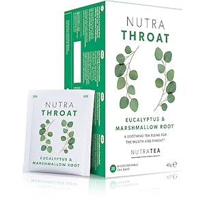 NUTRATHROAT – Thé pour la gorge | Tisane Confort de la Gorge – Pour le mal de gorge et la toux – Comprend la racine de guimauve et de l’orme glissant – 20 sachets de thé – Nutra Tea – Tisane