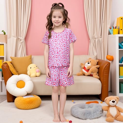LQSZ Girls Pajamas Set Short Sleeve Summer Kids Lounge Set Soft Sleepwear Pjs Sets for 3-10 Years3