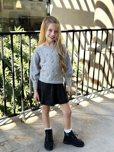 Image of Arshiner Kid Girls Crew Neck Lantern Sleeve Sweater Cute Jumper Top Pullover Outwear 5-13 Years