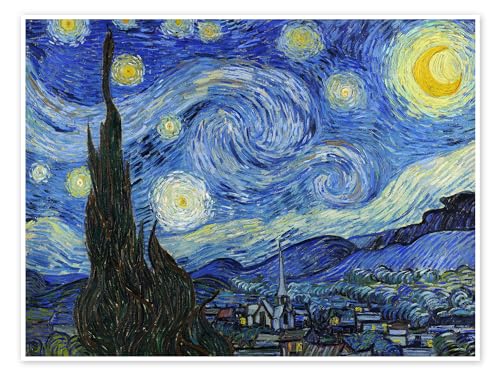 La Nuit étoilée Poster de Vincent van Gogh 40 x 30 cm Bleu Tableaux Décoration murale