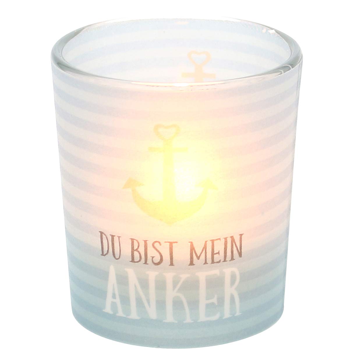 Dekohelden24 Transparent Lantern Glass with 1 Tea Light Height 6.5 x 6 cm Diameter You Are My Anchor Motif