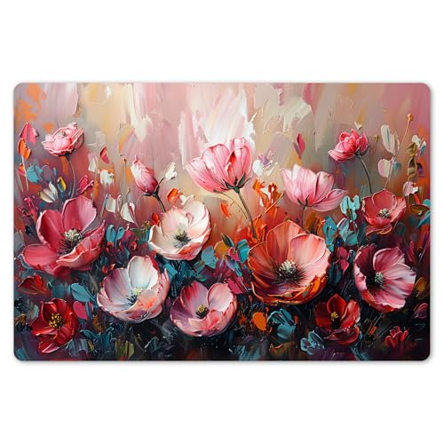 KitchenYeah© Dessous de Plat Set de 6 45x30 cm Set de Table Plastique Rigide Vinyl Antidérapant Original Coloré Plates Coquelicots - Rose - Fleurs -...