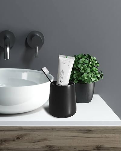 Miniatura 3 de Soporte para cepillos de dientes negro mate, portavasos de cerámica para cepillado de dientes, soporte organizador de cepillos de dientes y pasta de