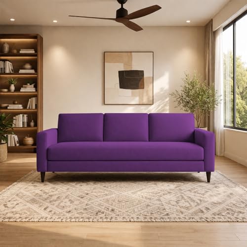 Image of Carlos 3 Seater Sofa Set for Living Room & Home Office, Modern Furniture Fabric Sofa Couch with Comfortable Soft Cushioning, Durable Wooden Frame, Stylish Seating for Home (Purple)