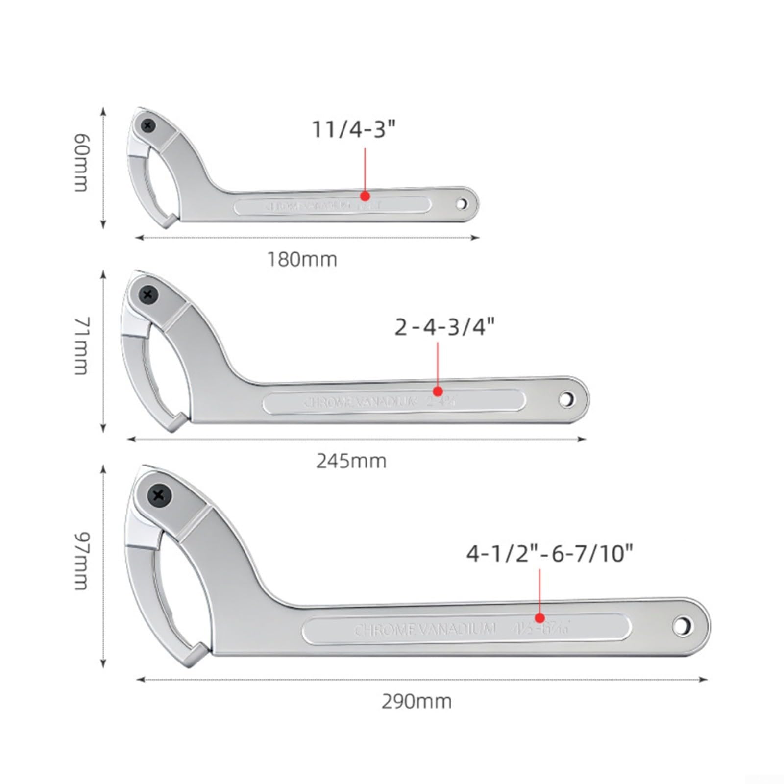 Llave inglesa de gancho, juego de llaves de tuerca de metal ajustables con cabezales redondos cuadrados para calefacción de tuberías, reparación de bobinas, plata, 1 paquete
