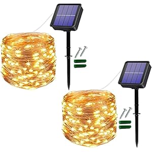 [2 Stück] Solar Lichterkette Außen, Useber 2x14M 120 LED Lichterkette Aussen, Kupferdraht Solarlichterkette Wetterfest für Balkon,Bäume,Terrasse,Hochzeit,Party,Garten,Hof,Tor (Warmweiß)