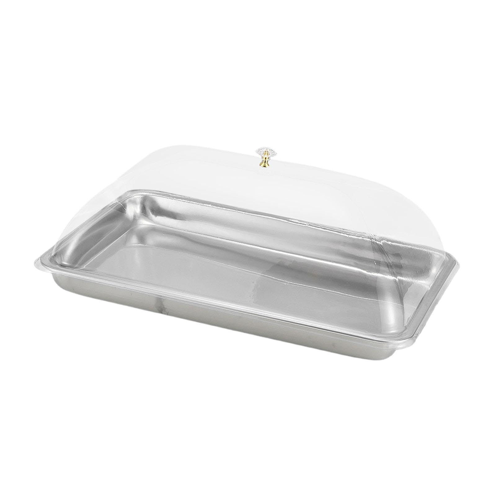 Vassoio da portata in acciaio inossidabile 304 con coperchio a cupola, vassoio multifunzionale per alimenti per festival e buffet, 50 x 35 x 5 cm, elegante, resistente, facile da pulire