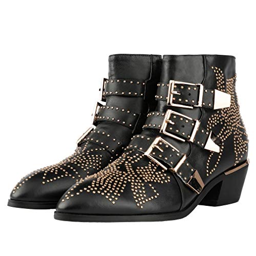 Arqa Women's Studded Ankle Boots Leather Multiple Buckle Chunky Heel Booties Almond Toe Zipper Punk Boot by Arqa - Used condition - Image 5