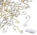 Sweelov 200 Haken Baumhaken Edelstah Kugelaufhänger Gold & Silber Xmas S-Haken in der Schachtel Für Deko Weihnachtskugeln Weihnachtsbaum