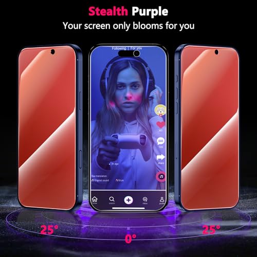 Image of YWXTW [Fashion Badge Privacy Screen Protector for iPhone 17 Pro 6.3 Inch 2 Pack + 1 Set Camera Lens Protector, Anti Blue Light Anti Spy 17 Pro Glass Screen Protector, Gradient Purple