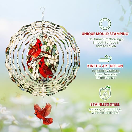 Image of FLAGWIX Cardinal Wind Spinner, 12 in Stainless Steel Garden Decor
