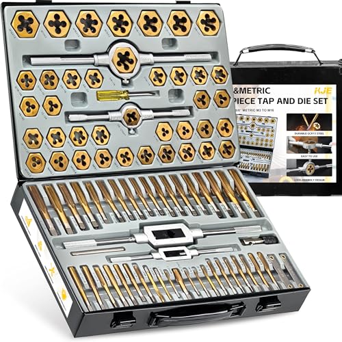 KJE 86PCS SAE & Metric Tap and Die Set (#4 to 5/8 M3 to M16) Tap Set and Die Tool Set Coarse and Fine Threading Rethreading Tool Kit for Internal and External Threading