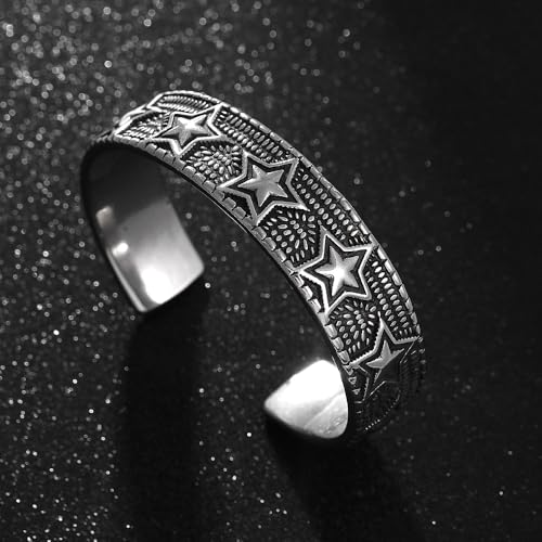 TURTLEDOVE Vintage Star Pattern Bangle, Punk Rock Cuff Bracelet, Stainless Steel Jewelry Gift for Women Men2