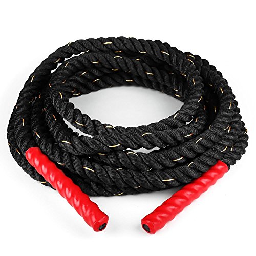 CapitalSports Monster Rope Cuerda Cross-Training (12 Metros Longitud, 3,8 cm diámetro, Nailon, Cabo Triple, Extremos con Funda termoretráctil Evita Quemaduras) - Negro Rojo