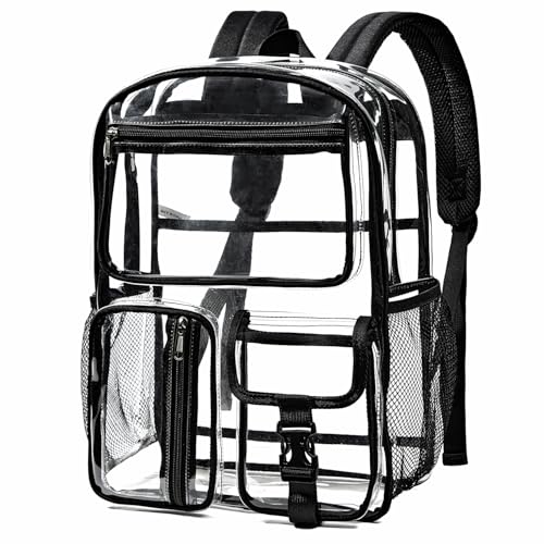 Image of gdbis Heavy Duty Clear Backpack for Stadium Events, Large Capacity Clear Bookbag Transparent Backpack with Reinforced Strap for College Work Travel Concerts Security - Black
