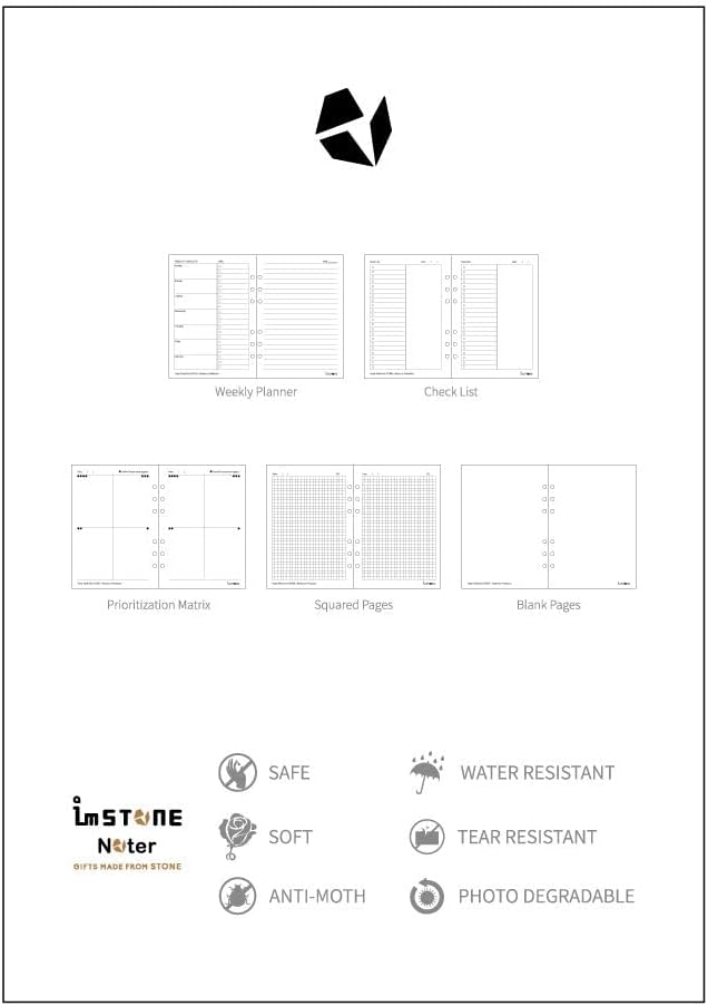 Stone Paper Planner Inserts, Assorted Pages