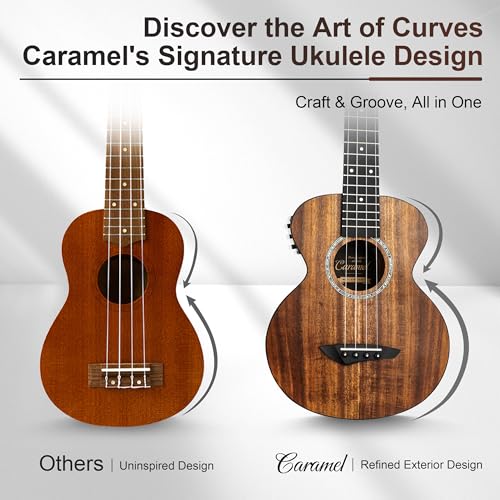 Image of Caramel 26inch CT204 All Solid Acacia Wood Tenor Electric Ukulele Professional Ukelele Kit Beginner Guitar Starter Bundle Strings, Padded Gig Bag, Strap