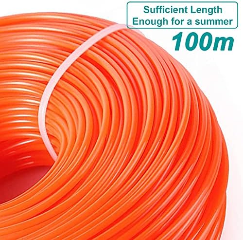 Zeqeey Nylon Grass Strimmer Line Diameter 2.4mm Length 100m Round Rope Weed Trimmer String Wire Line for Park Garden Yard Field Lawn, Orange