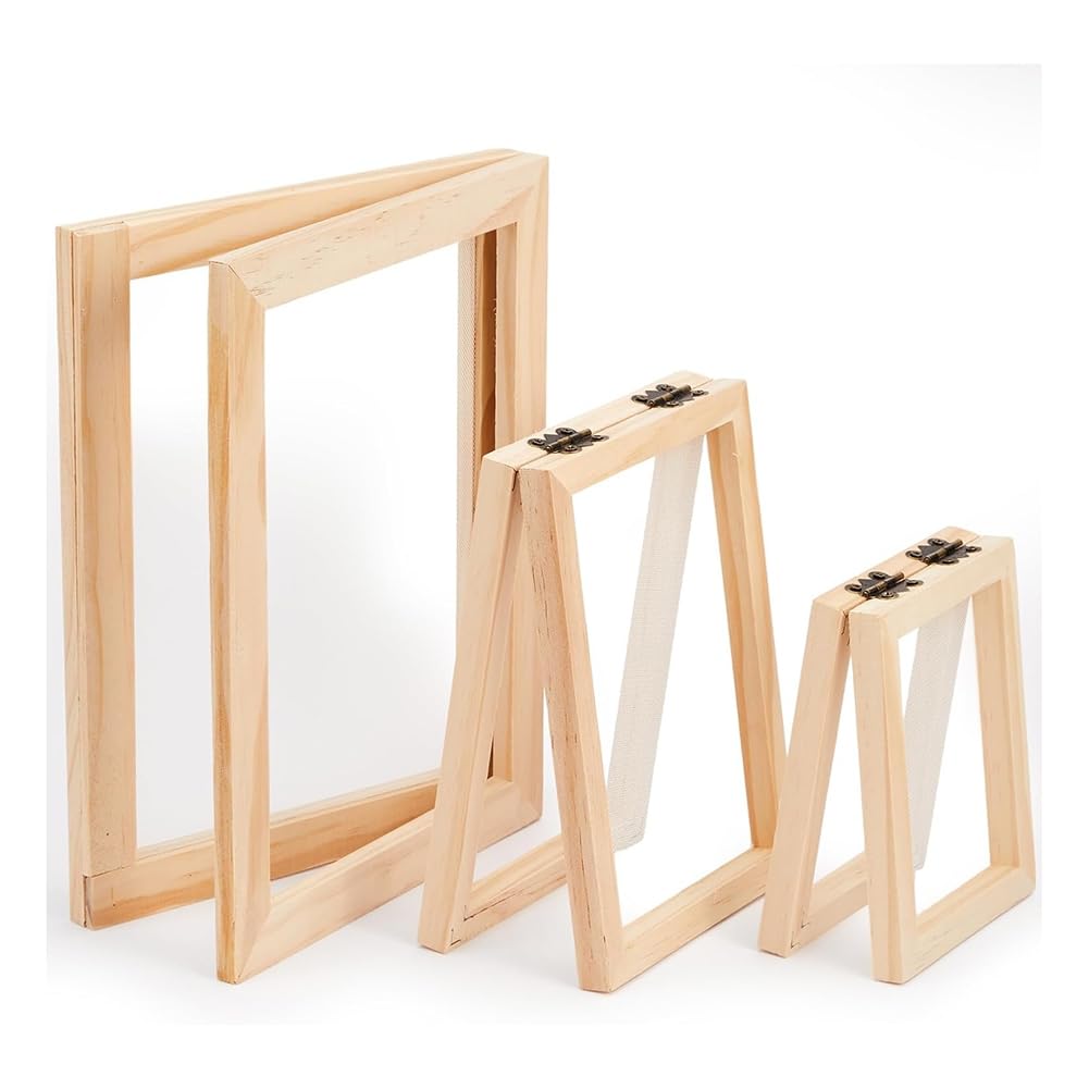Zwfjcmsa 3 Pieces Paper Making Wooden Paper Making Mould Papermaking Screen Kit 3 Size Frame for DIY (A7, A6, A5)