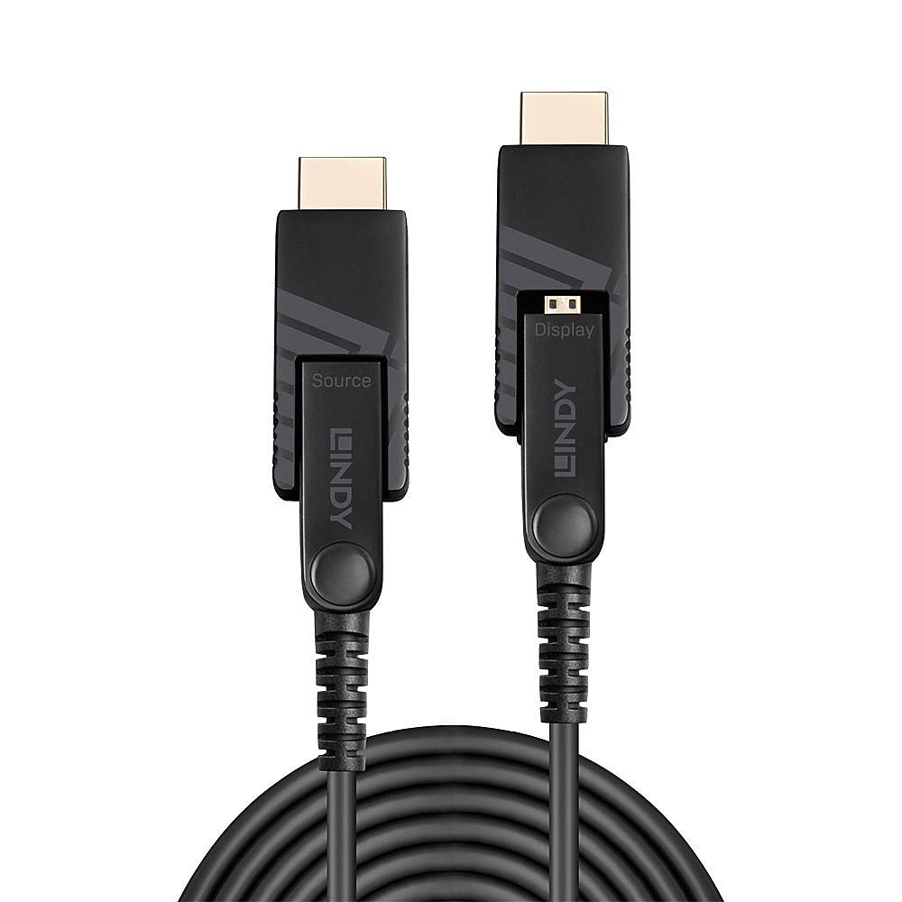 Lindy 38326 Cable Micro-HDMI 4K60 híbrido de fibra óptica con HDMI y DVI desmontables, 100m