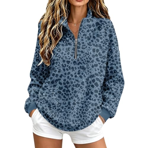 Womens Quarter Zip Sweatshirt Cheetah Leopard Comfy Pullover Sweatshirt - image 1