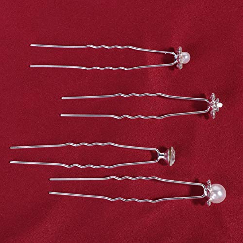Lurrose 80 pçs Pinos de cabelo de cristal em formato de U Grampos de cabelo pérola Floral Bobby Pins