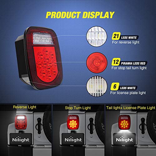 Image of Nilight - TL-21 2PCS 39 LED Universal Stop Turn Tail Light for Truck Trailer Boat Jeep, 12V Stud Mounted Red /White Lamp
