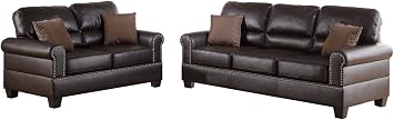 Poundex Bobkona Shelton Bonded Leather 2 Piece Sofa and Loveseat Set, Espresso