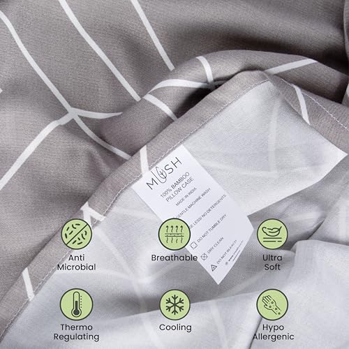 Image of Mush Bamboo Printed Pillow Cover Set of 2 | 100% Bamboo Pillow Cover for Hair and Skin | 300 TC | Breathable, Silky Soft and Envelope Pillowcases | 17 inchx27 inch Geometric Print, Grey