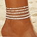 LOYALLOOK Ankle Bracelets for Women Waterproof, Silver Cuban Figaro Tennis Link Chain Anklets Non Tarnish, Dainty Layered Anklet Bracelets Adjustable Summer Beach Foot Jewelry