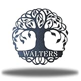 Riverside Designs Tree of Life Monogram Custom Metal Art Wall Decor Sign Active (Black, 12')