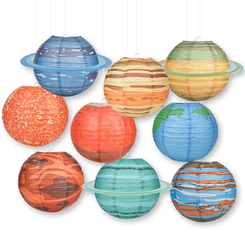 YYTECH 9 peças planetas lanternas de papel, 25 cm planeta das lanternas de papel, decoração de lanternas do planeta, planetas sistema solar para pendurar decoração do espaço para festa