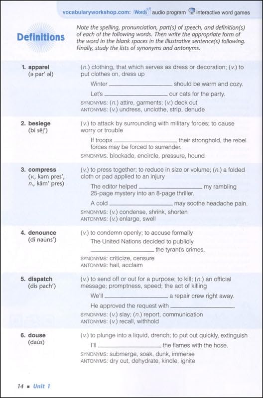 Vocabulary Workshop Enriched Student Edition Level A, Grade 6 | Vocabulary Workbook | English Language Arts Study Aid