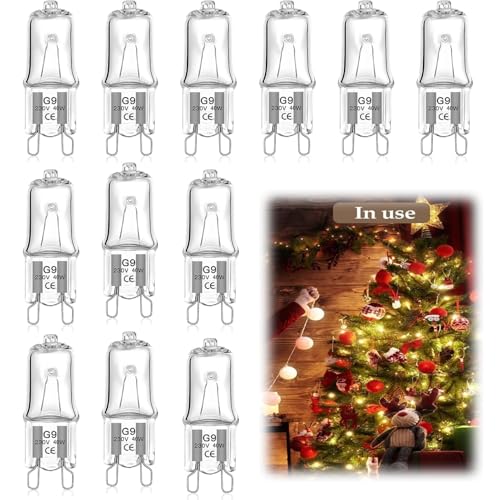 Raykce 12 Pack G9 Halogen Light Bulbs 40W - 230V 2800K Warm White Dimmable LED G9 Bulbs - Energy-Saving Clear Glass Wax Burner Capsule Bulbs, for Ovens, Chandeliers, Ceiling Lasting Lighting