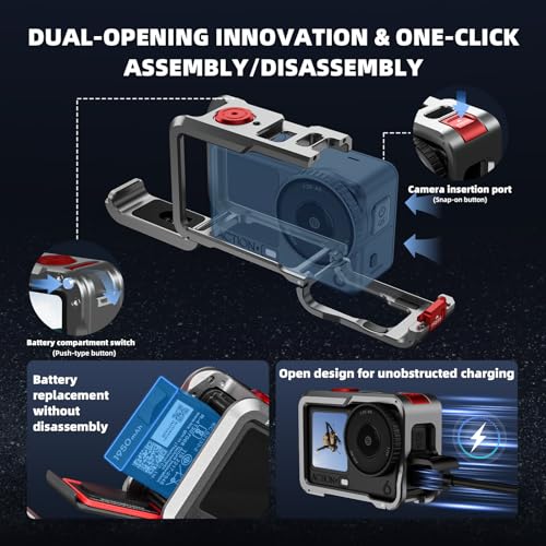 Image of Action 6 Camera Cage for DJI Osmo Action 6, Protective Case Metal Frame with Silicone Lens Cap, Cold Shoe & 1 /4 inch Threads Adapter, Aluminum Alloy Quick Release Mount Accessories
