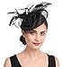 Produktbild Fascinator Blume Netzmütze Feder Mesh Netz Schleier Tea Party Derby Hut mit Clip und Haarband für Frauen (A4-Black)