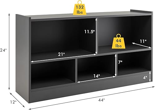 Miniatura 3 de Tangkula Estantería de madera con cubo de almacenamiento 2 niveles y 5 cubos abiertos estantería multiusos estante de exhibición para sala de estar