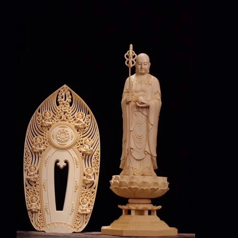 ULTRAWAVE Rzeźba drewniana dekoracyjna statua Buddy Rzeźba z litego drewna Dom Salon Urząd Statua 43 cm Dekoracje na biurko