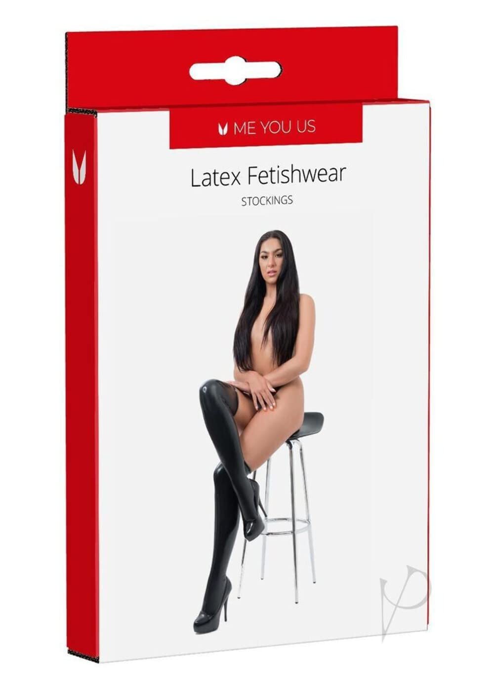 Late X Women's Black Latex Fetishwear Stockings - Large