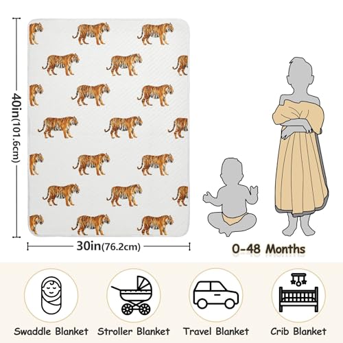 Image of Tropical Tigers Animal Grey Baby Blankets Soft Warm Crib Stroller Blanket for Toddler Newborn Girls Boys 30x40in