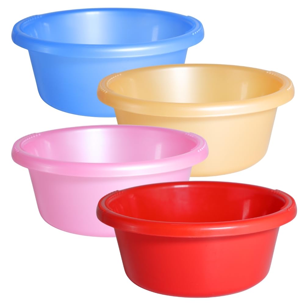 Sunaira Mikso Multipurpose Round Plastic Bowl 750 ml |Mixing,Serving,Washing Fruits Vegetables,Hair Colour,Dough and Food Storage|Food Grade,Stackable|Kitchen,Salon|Set of 4|Blue Orange Pink Red-image-42