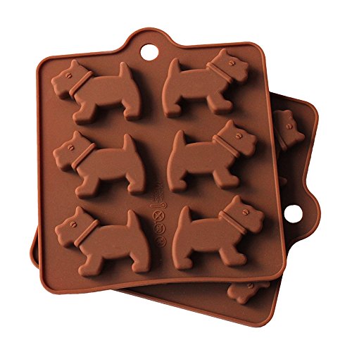 Joyi 2PCS 6-cavity Cute Dog Candy Molds Chocolate Molds, Ice Cube Molds, Silicone Baking Molds, PREMIUM Silicone Molds